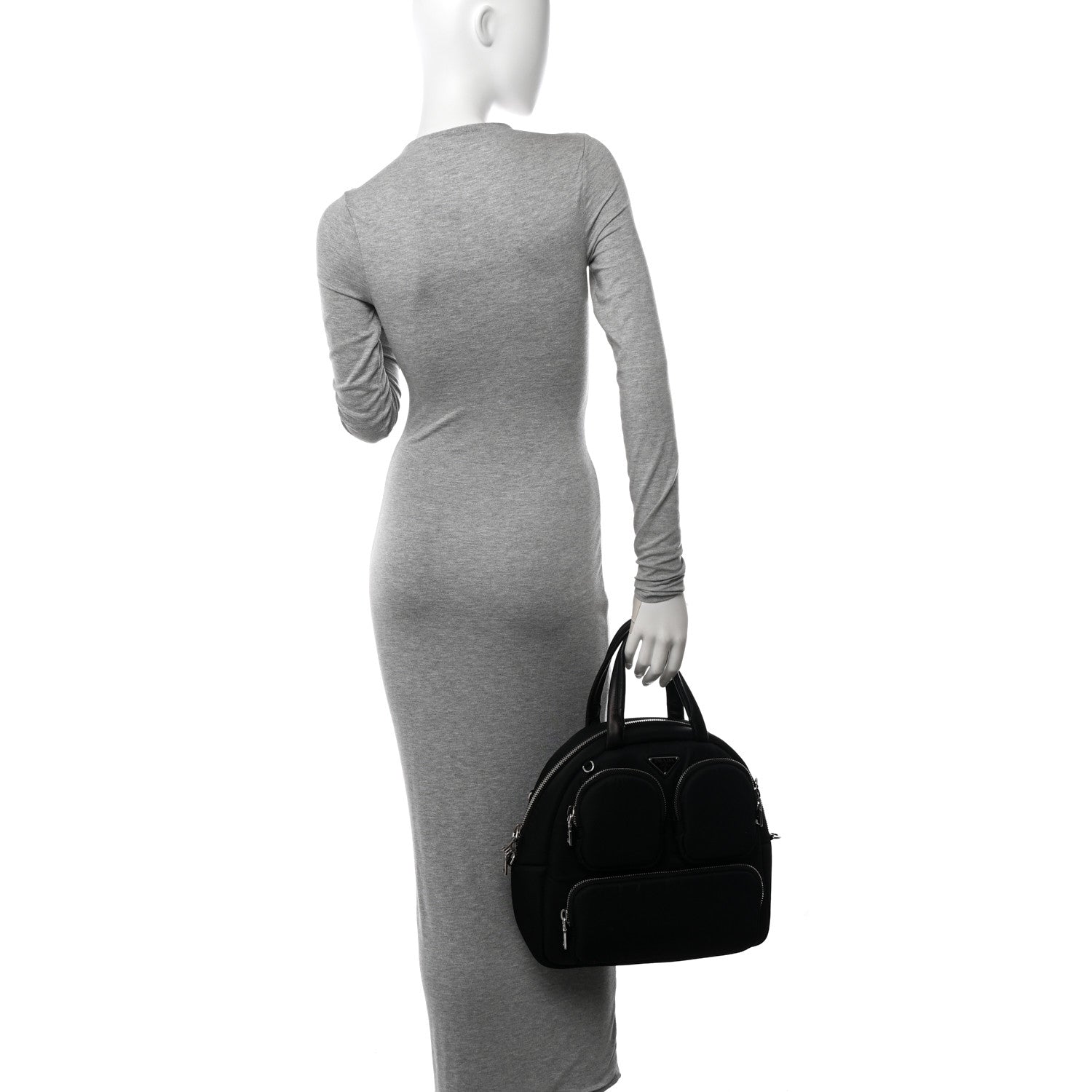 Prada Tessuto Nylon Pocket Cargo Top Handle Bag Black Fuoco 2 of 11