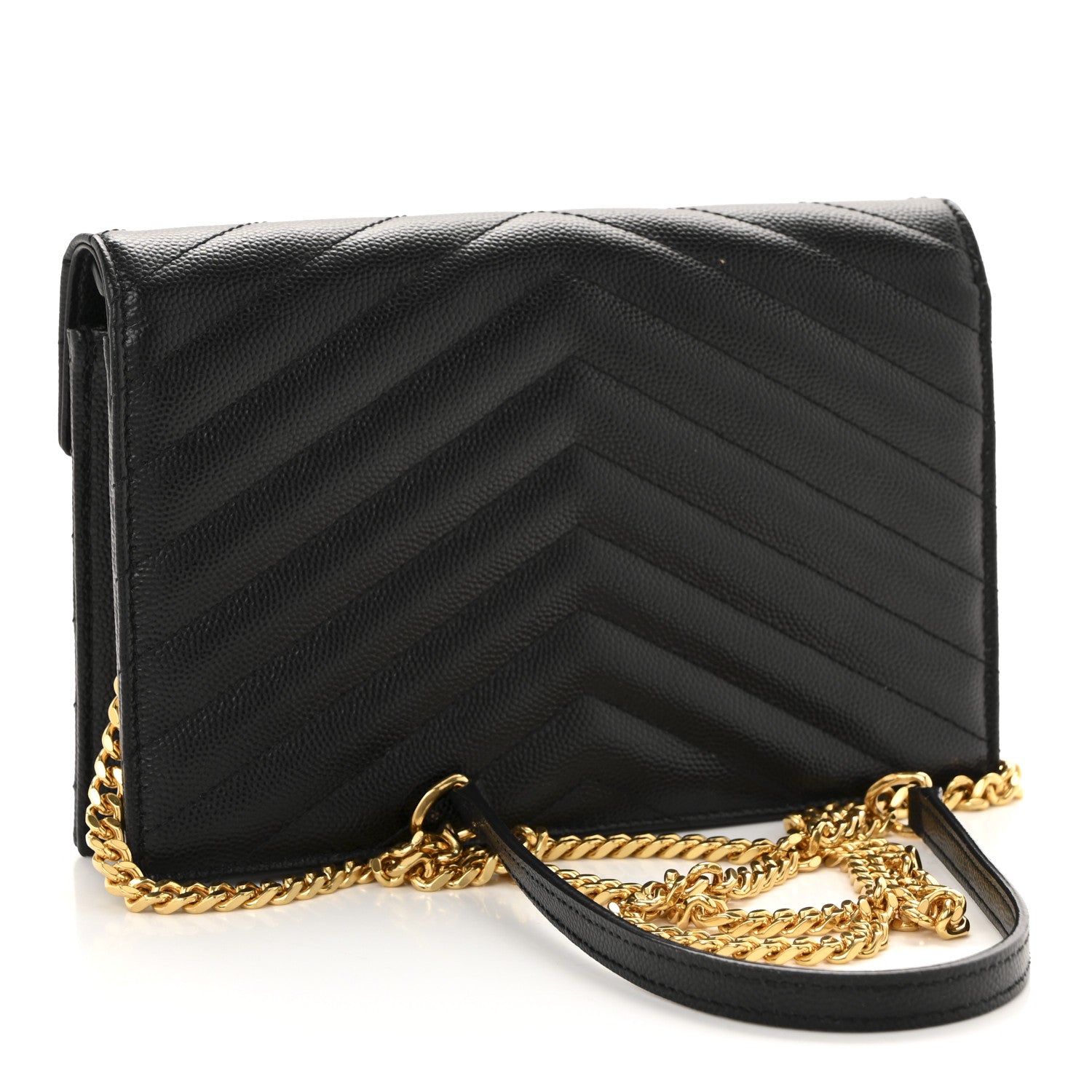 Saint Laurent Grain De Poudre Matelasse Chevron Monogram Envelope Chain Wallet Black 3 of 12