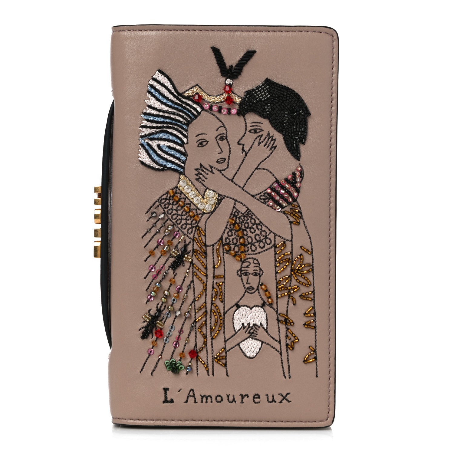 Christian Dior Lambskin Embroidered L'amoureux Tarot Pouch Clutch Vieux Rose 3 of 12
