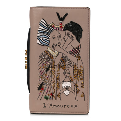 Christian Dior Lambskin Embroidered L'amoureux Tarot Pouch Clutch Vieux Rose 3 of 12