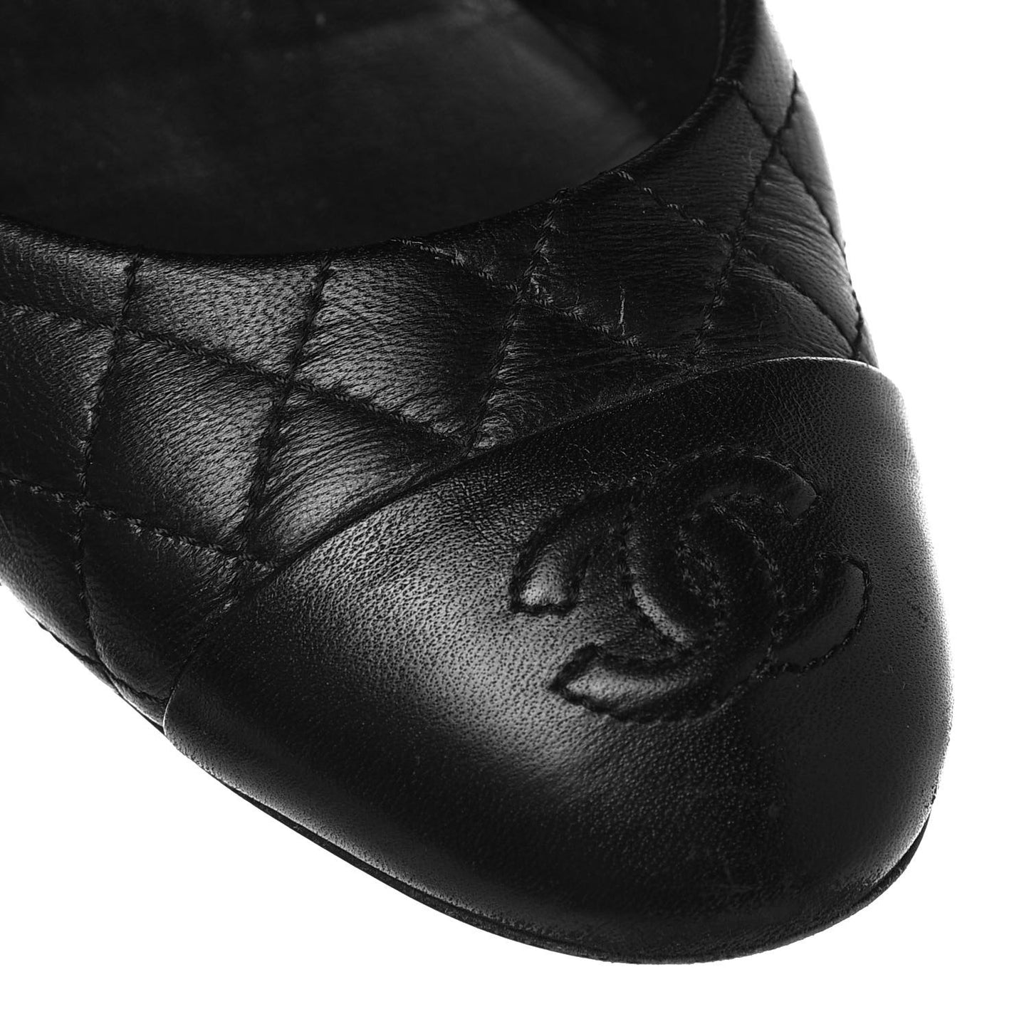 Lambskin Quilted CC Cap Toe Ballerina Flats 37.5 Black