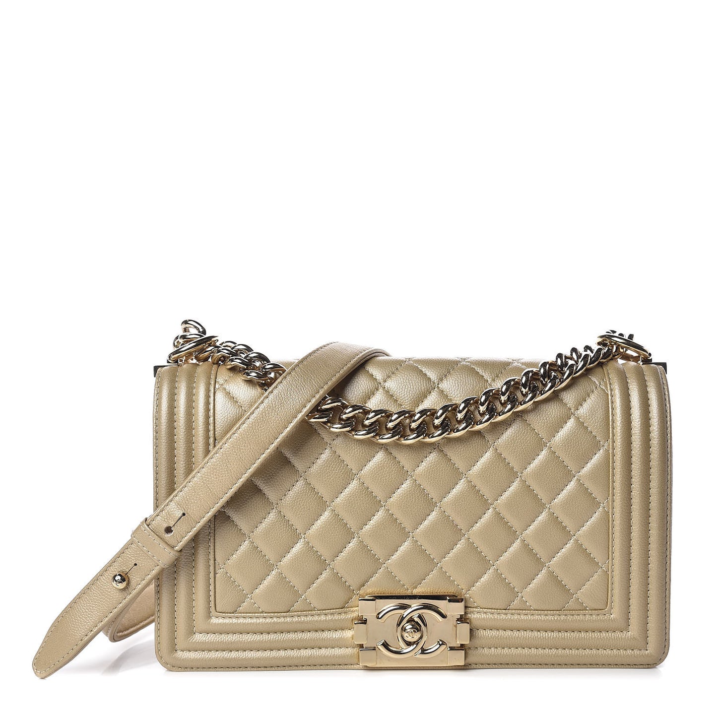 Pearly Caviar Quilted Medium Boy Flap Light Gold