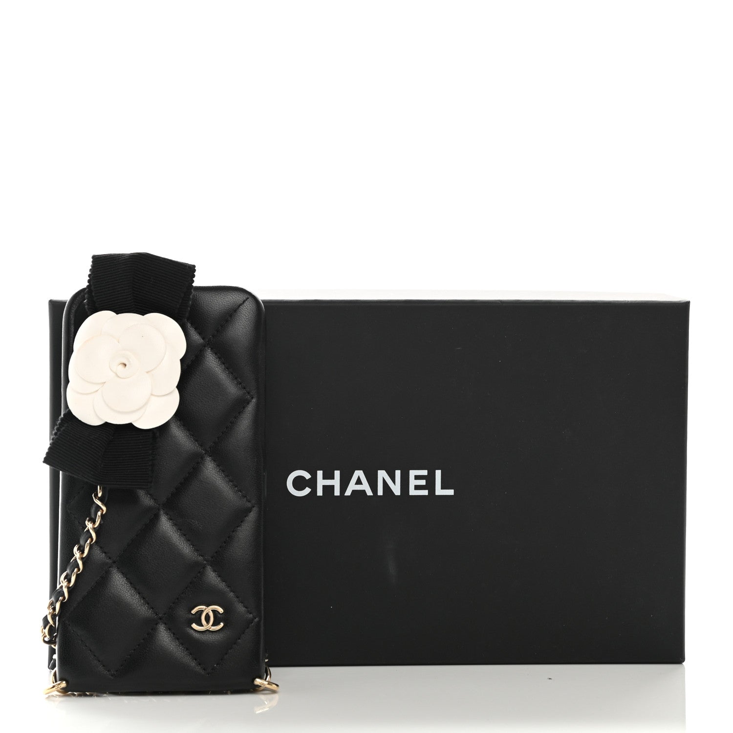 Chanel Lambskin Quilted Camellia Bow iPhone XII Pro Holder With Chain Black 8 of 8