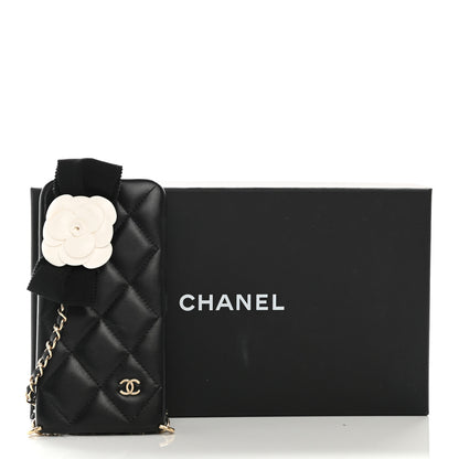 Chanel Lambskin Quilted Camellia Bow iPhone XII Pro Holder With Chain Black 8 of 8