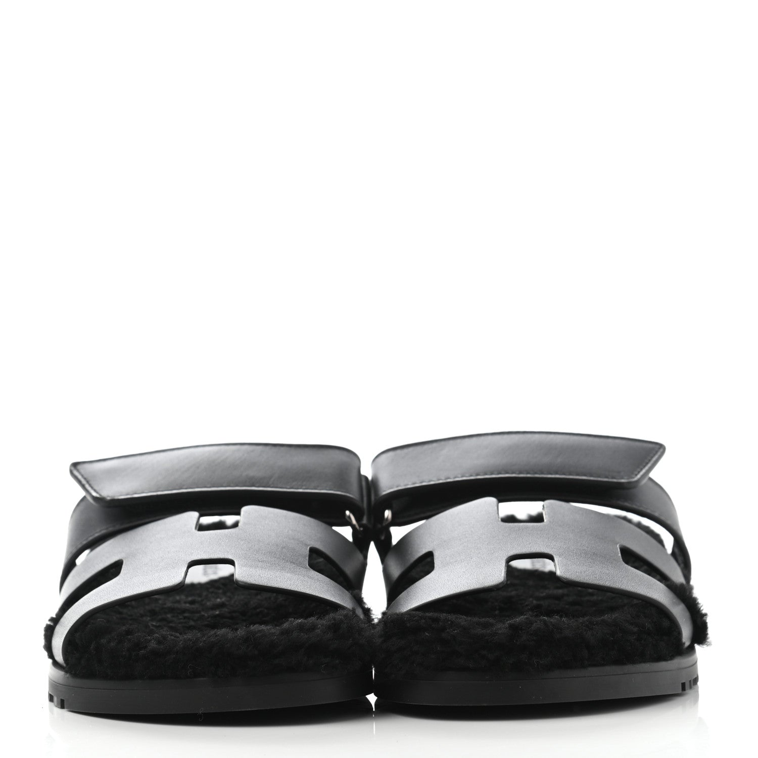 Hermes Calfskin Woolskin Womens Chypre Sandals 36 Black 2 of 8