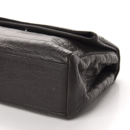 Saint Laurent Calfskin Crocodile Embossed Medium West Hollywood Monogram Fold-Over Dark Brown 6 of 12