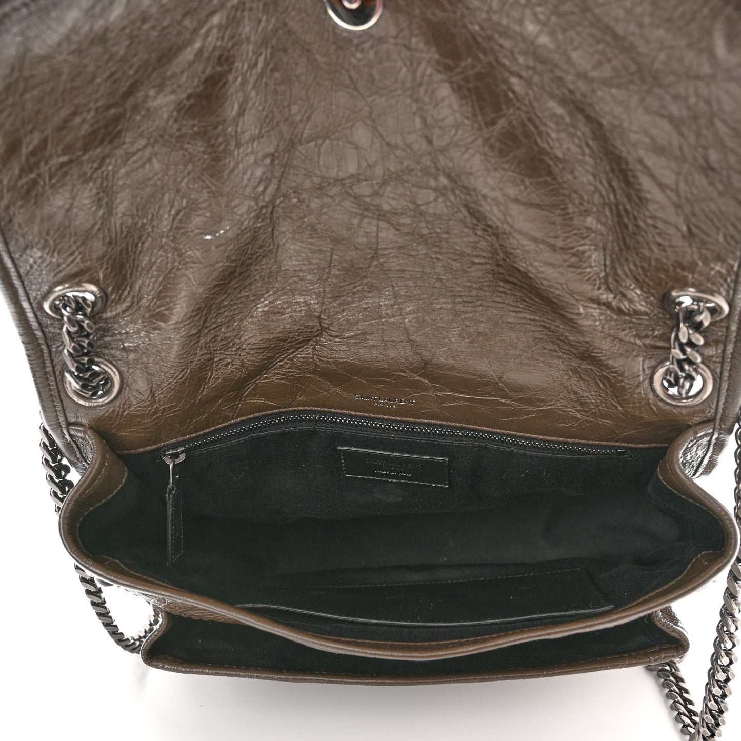 Crinkled Calfskin Matelasse Monogram Medium Niki Chain Satchel Faggio