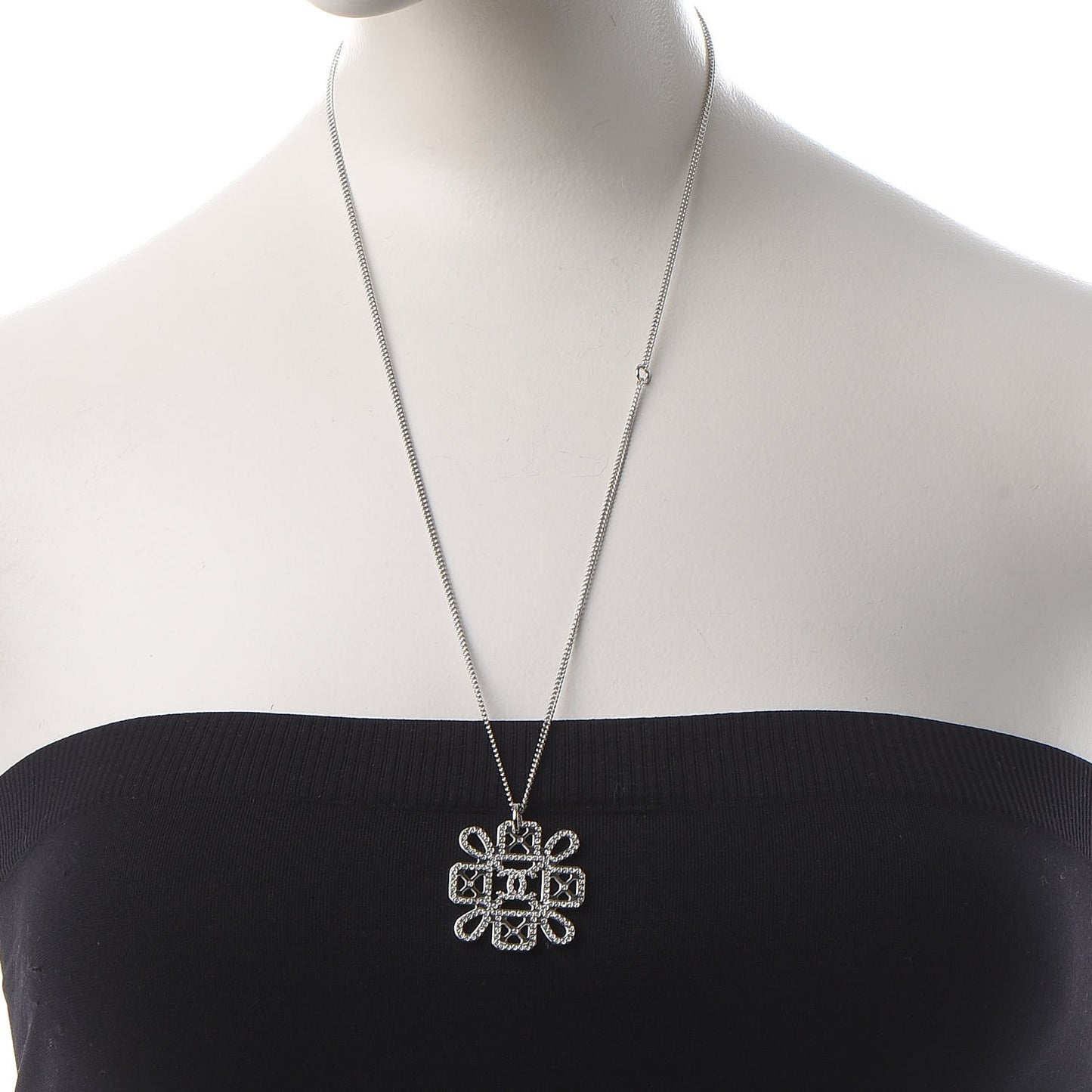 Crystal Strass Cross CC Necklace Silver