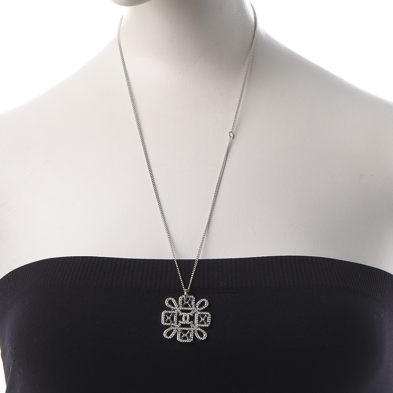 Chanel Crystal Strass Cross CC Necklace Silver 2 of 6