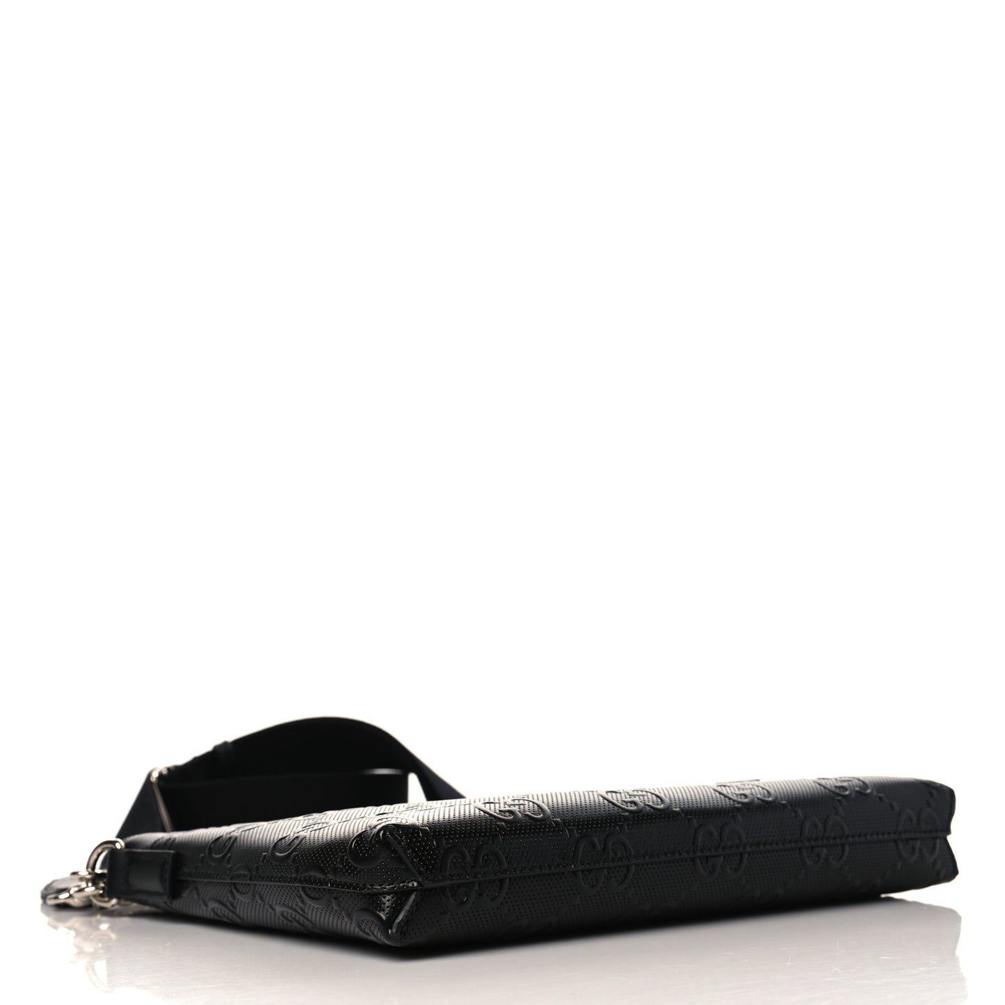 Calfskin GG Tennis Embossed Medium Wristlet Messenger Bag Black