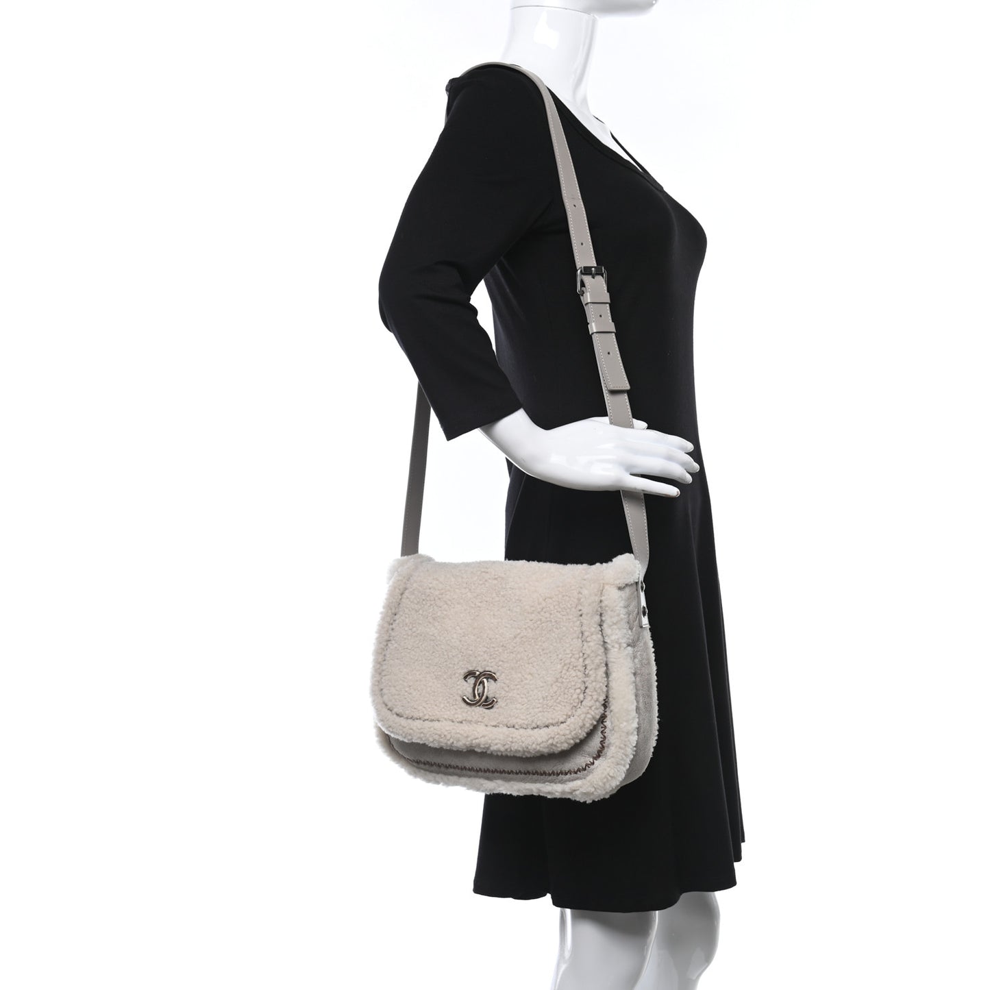 Shearling Lambskin Messenger Bag Grey