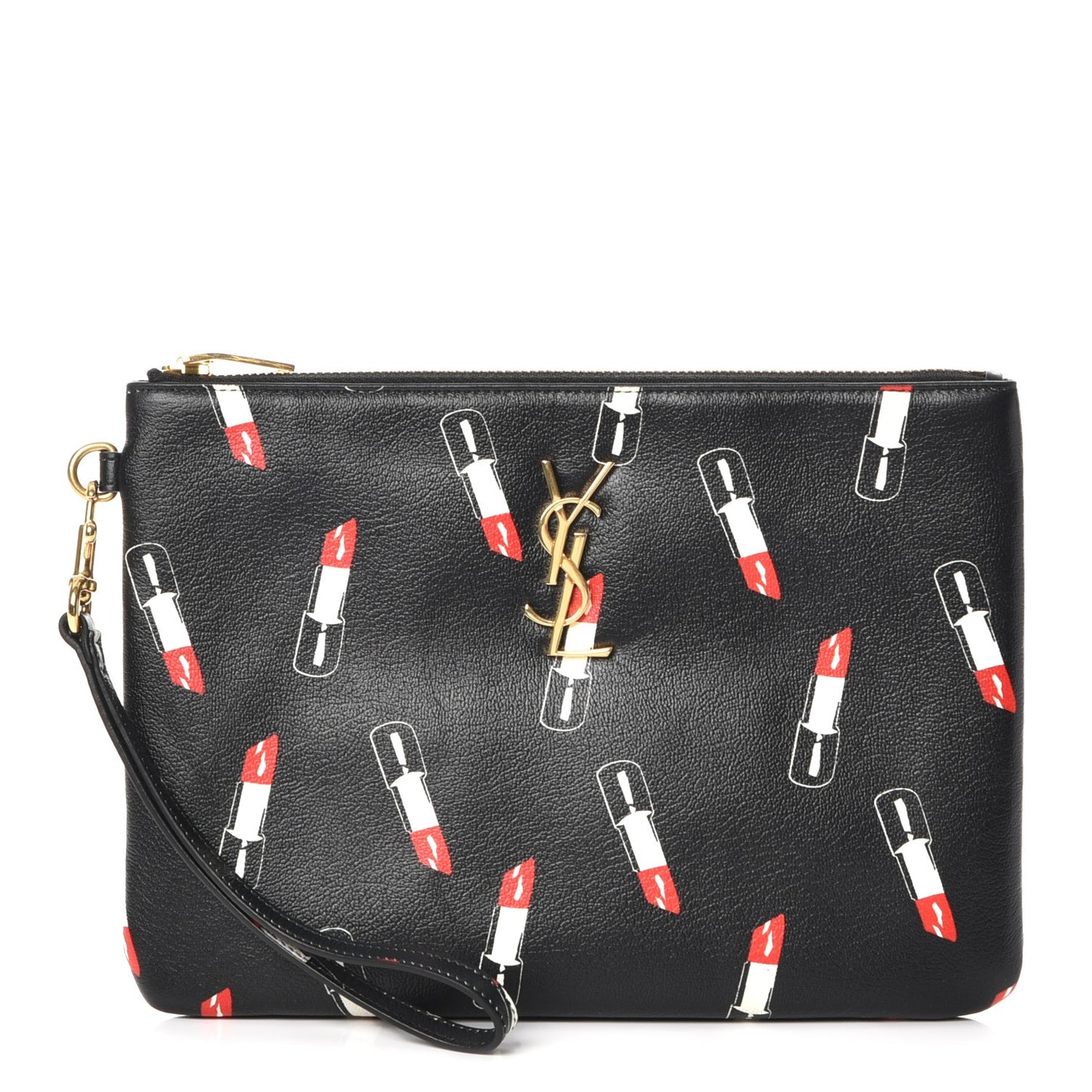Calfskin Lipstick Print Monogram Pouch Black