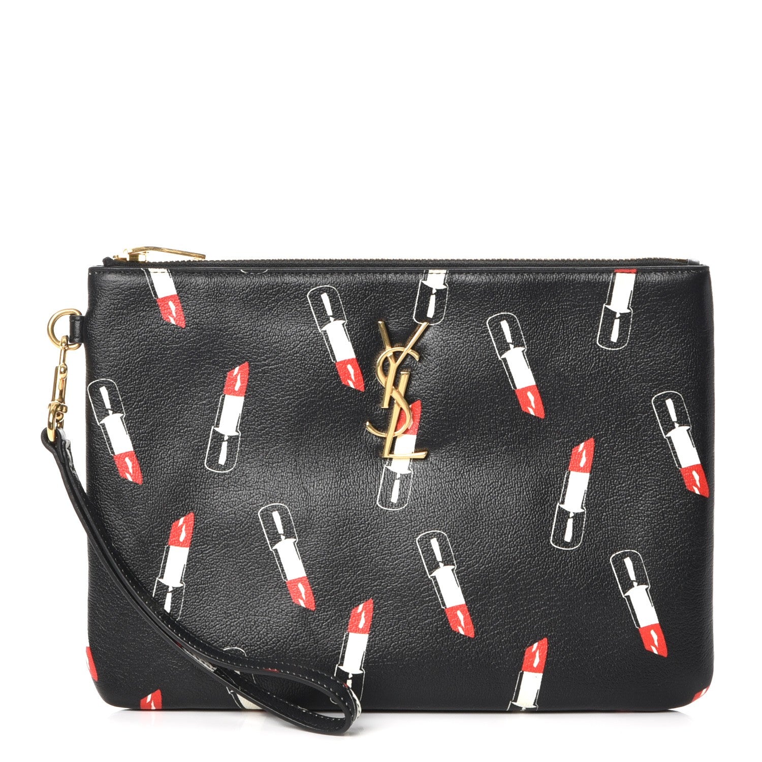 Saint Laurent Calfskin Lipstick Print Monogram Pouch Black 1 of 8