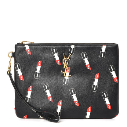 Saint Laurent Calfskin Lipstick Print Monogram Pouch Black 1 of 8