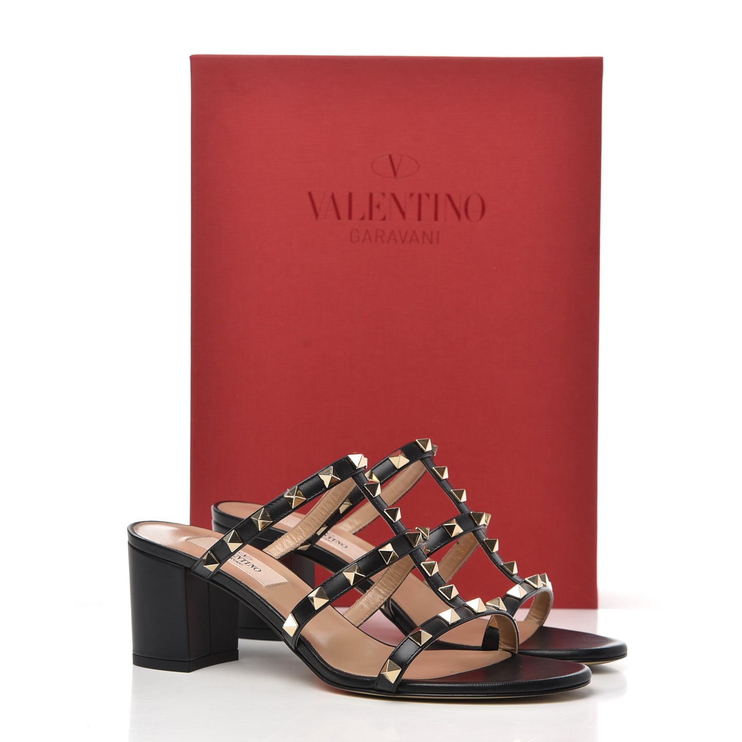 Calfskin Rockstud 60mm Caged Slide Sandals 37.5 Black