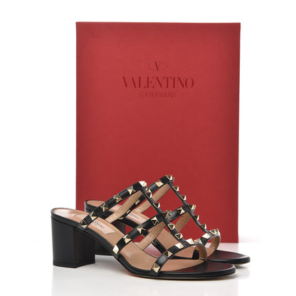 Valentino Garavani Calfskin Rockstud 60mm Caged Slide Sandals 37.5 Black 12 of 12