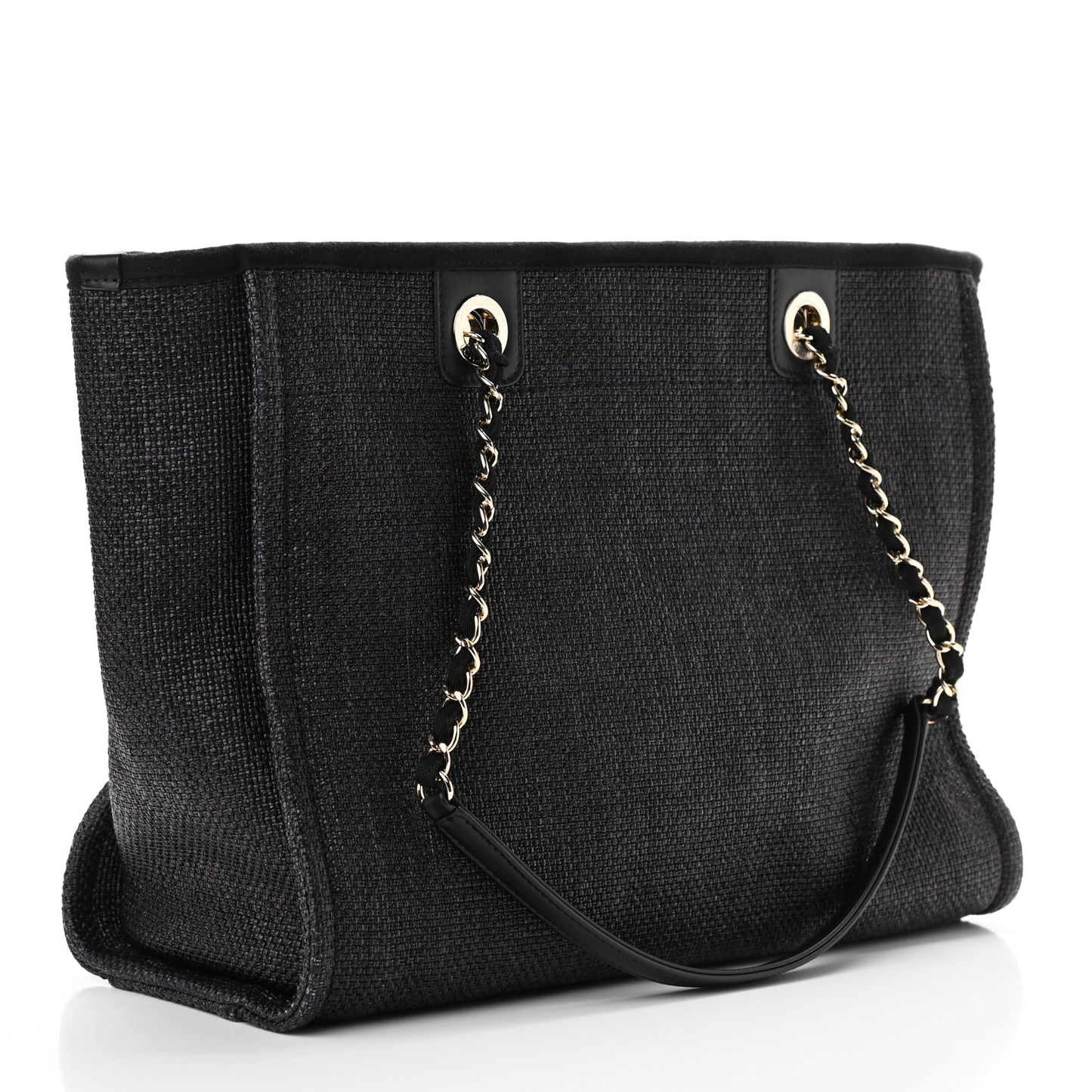 Woven Straw Raffia Small Deauville Tote Black