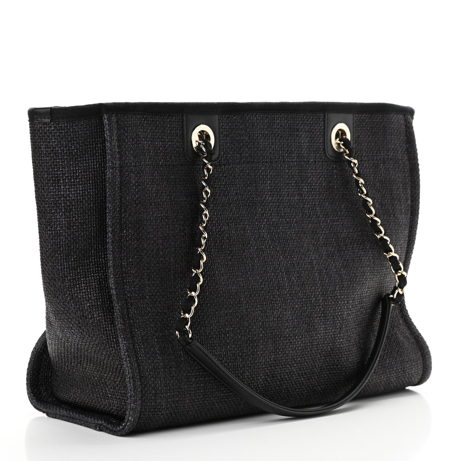 Chanel Woven Straw Raffia Small Deauville Tote Black 3 of 10