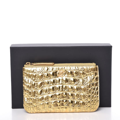 Chanel Metallic Calfskin Crocodile Embossed Cocodile Cosmetic Case Gold 16 of 16