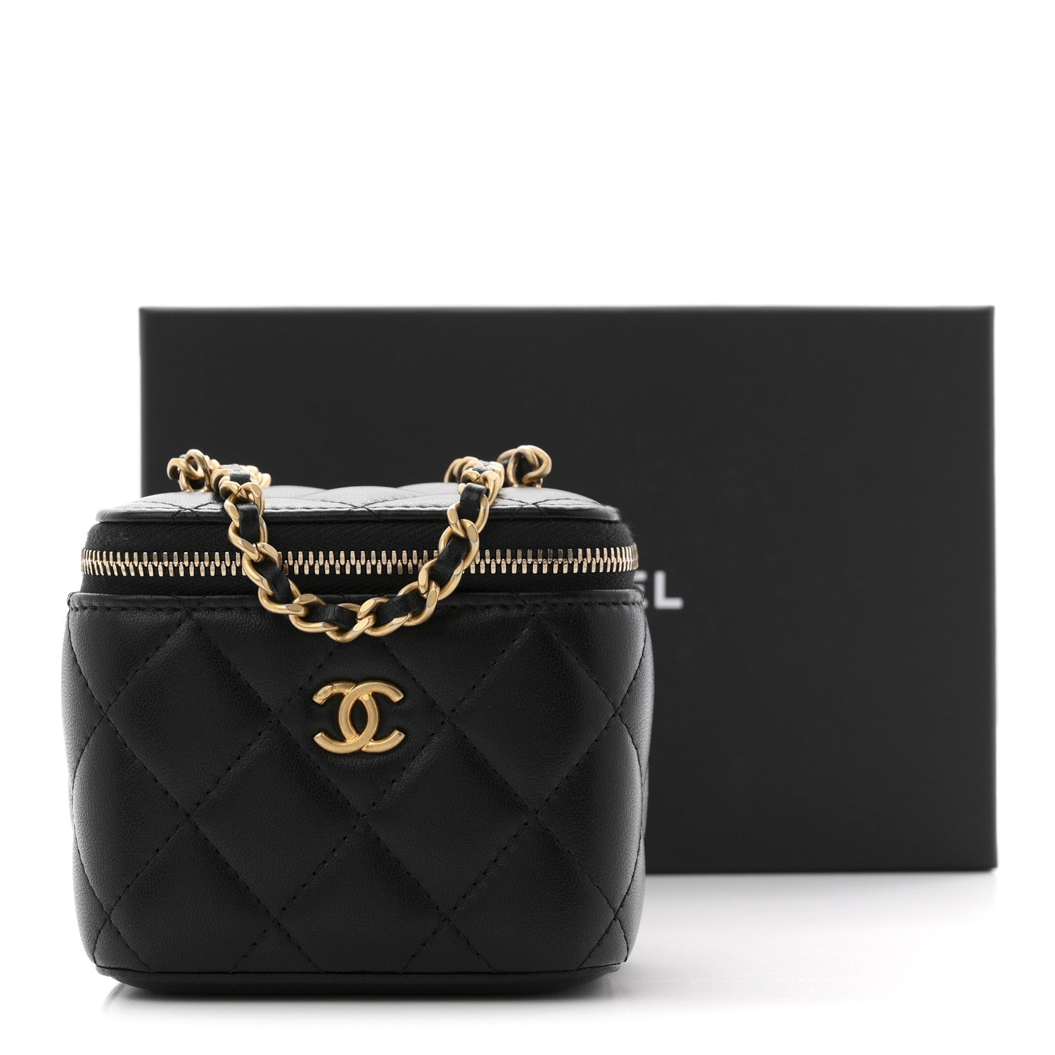 Chanel Lambskin Quilted Mini Pearl Crush Vanity Case With Chain Black 12 of 12