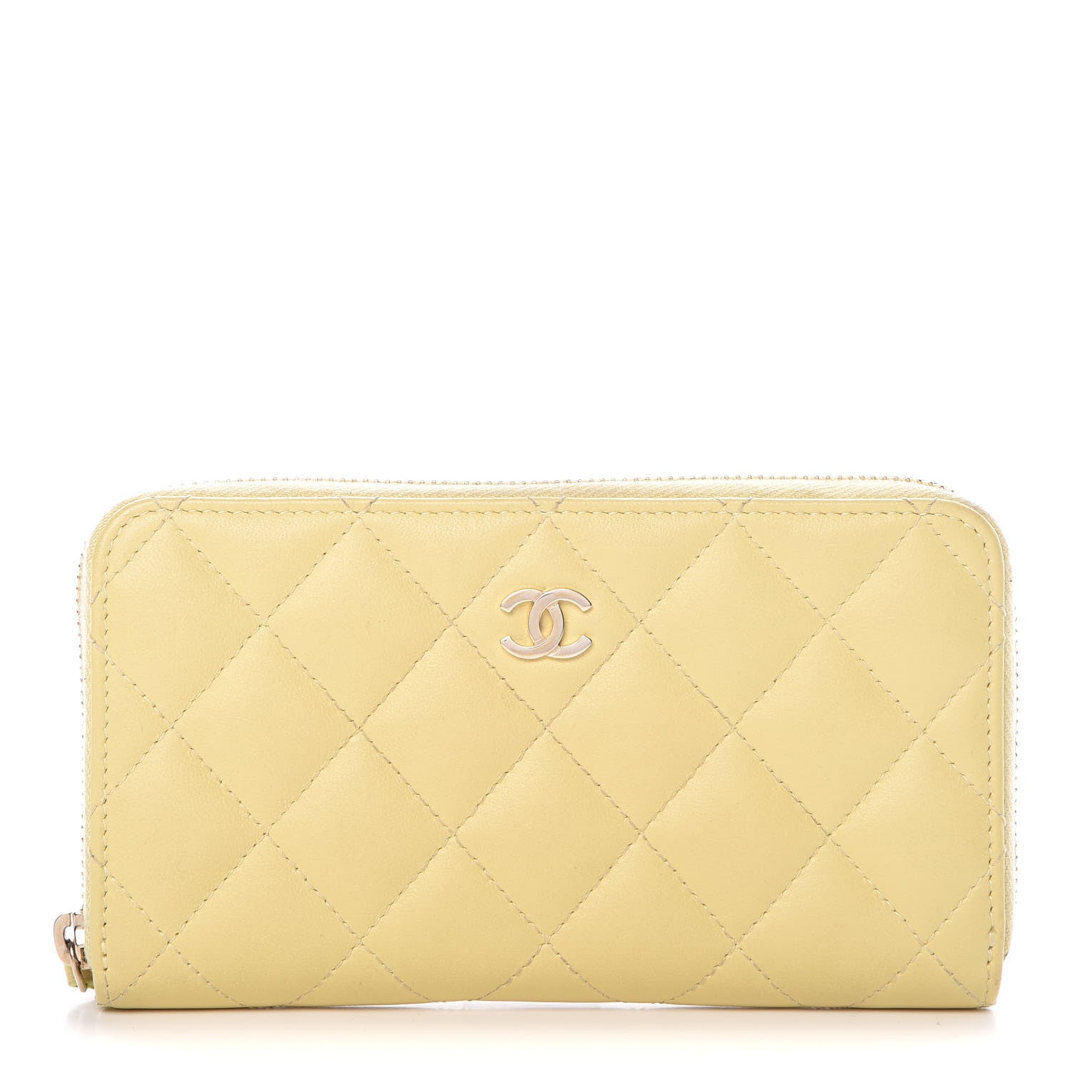 Chanel Lambskin Quilted Small Zip Around Wallet Yellow 1 of 13