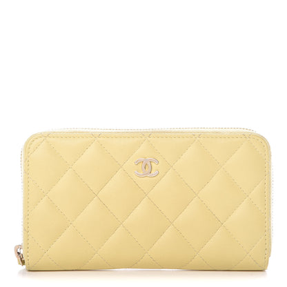 Chanel Lambskin Quilted Small Zip Around Wallet Yellow 1 of 13