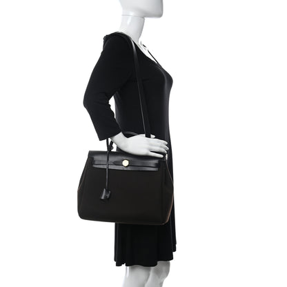 Hermes Military Toile Vache Hunter Herbag Zip Retourne 31 PM Ebene Black 2 of 19