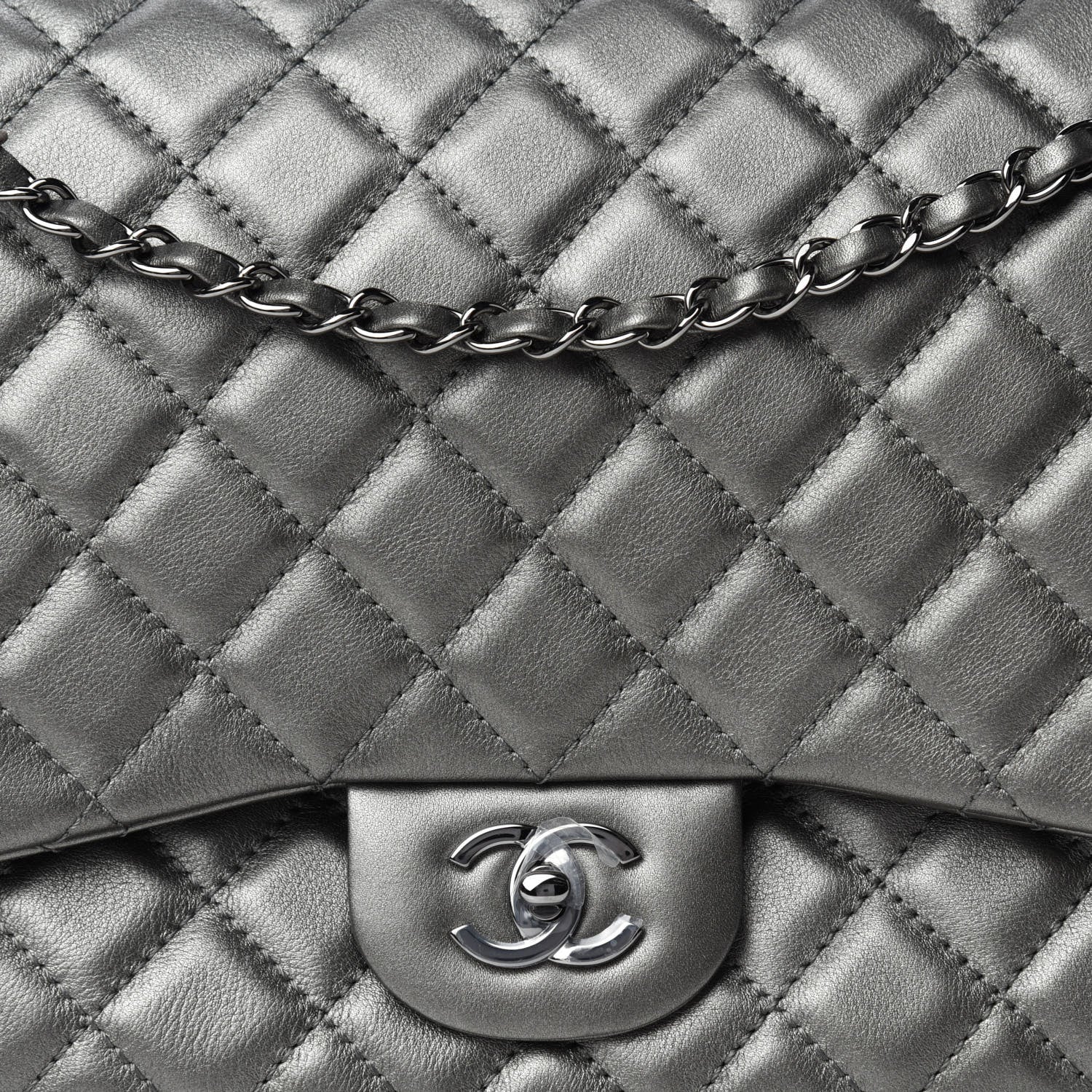 Chanel Metallic Calfskin Quilted Small XXL Travel Flap Bag Dark Silver 10 of 10