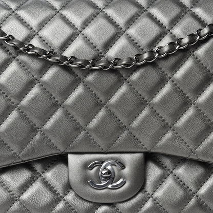 Chanel Metallic Calfskin Quilted Small XXL Travel Flap Bag Dark Silver 10 of 10