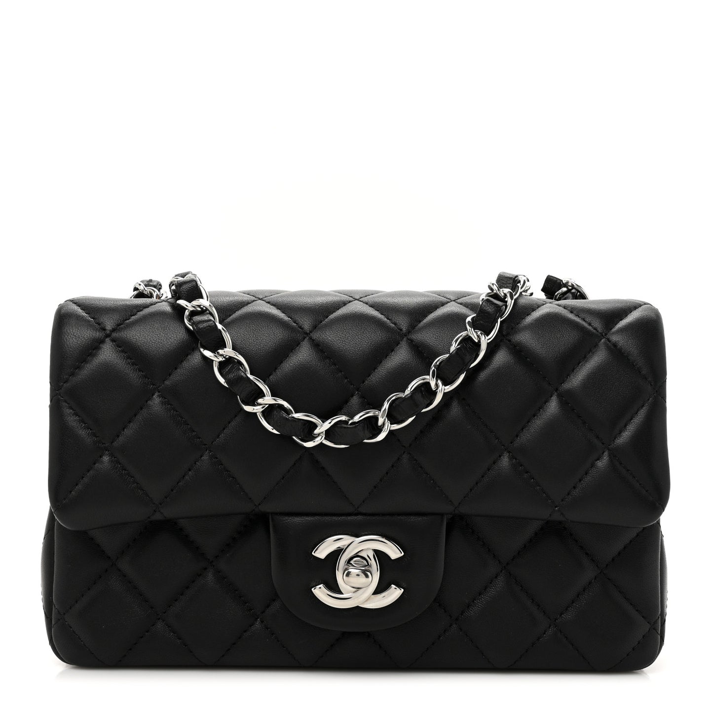 Lambskin Quilted Mini Rectangular Flap Black