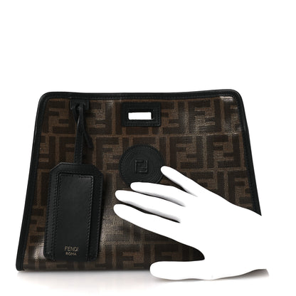 Fendi Glazed Fabric Vitello Century FF 1974 Stamp Patch Mini Peekaboo Defender Cover Mogano Panna Black 2 of 8