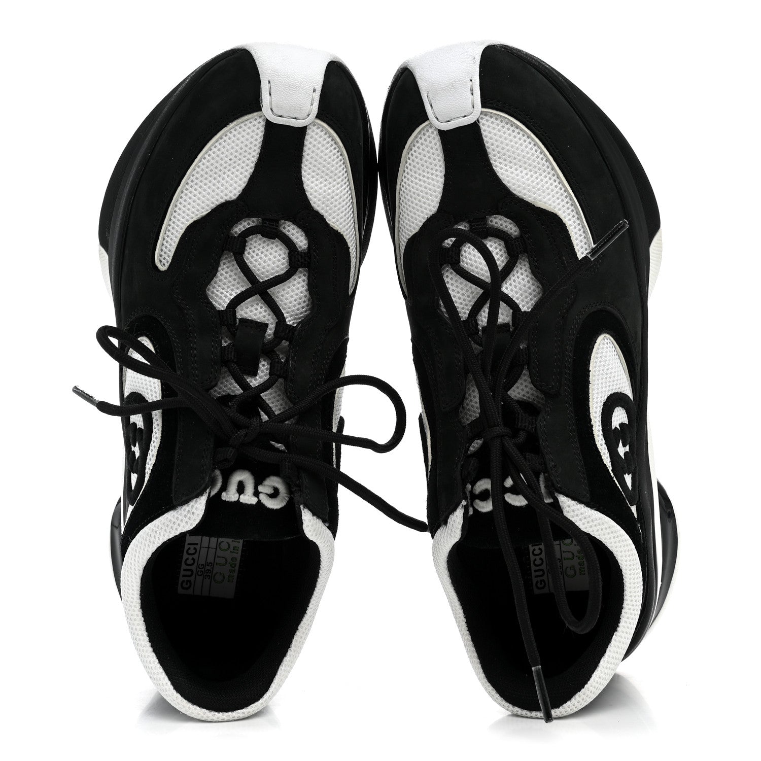 Gucci Technical Knit Fabric Suede Calfskin Womens Gucci Run Sneakers 39.5 Black White 2 of 8