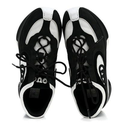 Gucci Technical Knit Fabric Suede Calfskin Womens Gucci Run Sneakers 39.5 Black White 2 of 8