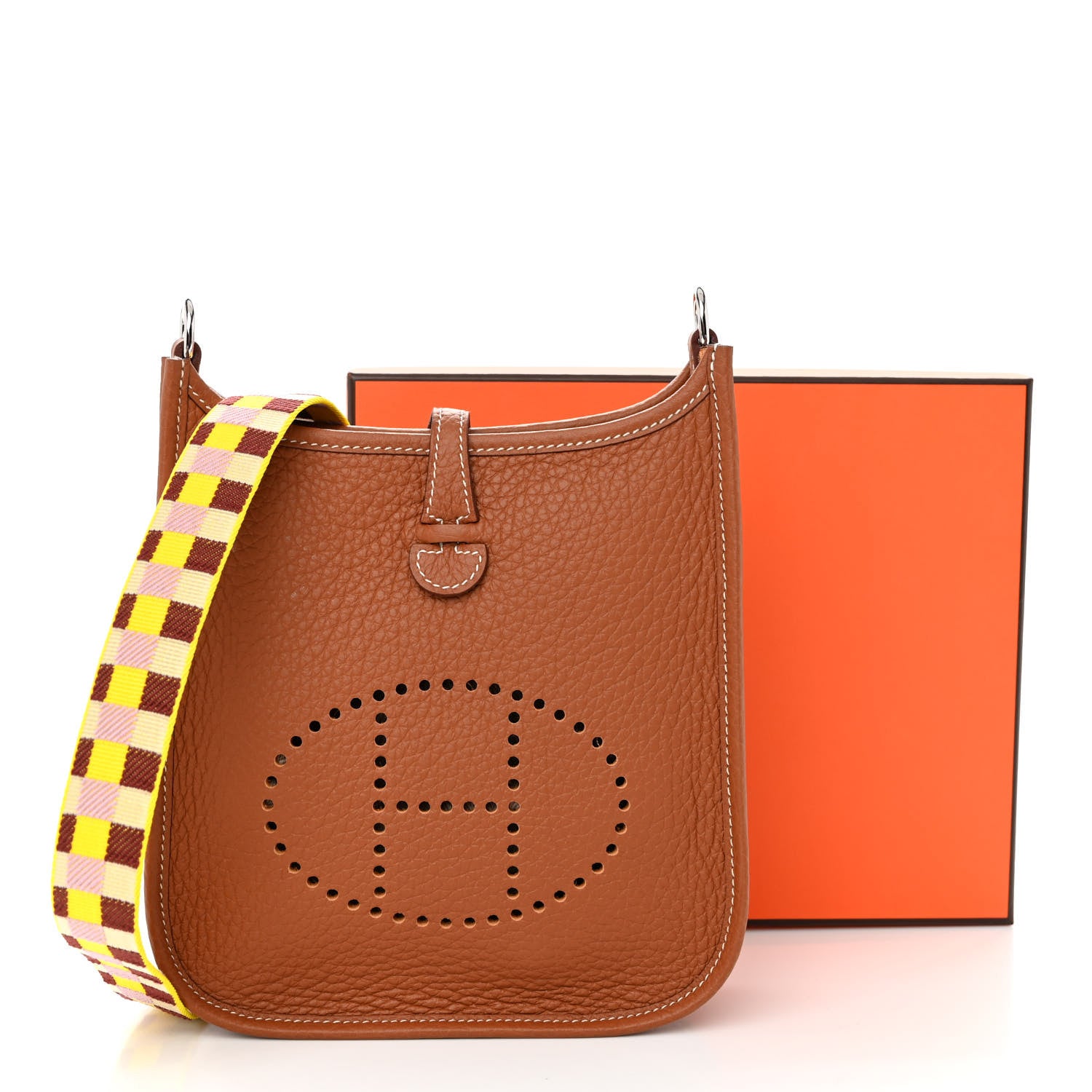 Hermes Taurillon Clemence Maxi Quadrille Evelyne TPM Gold Citron Rouge H Mauve Sylvestre 11 of 11