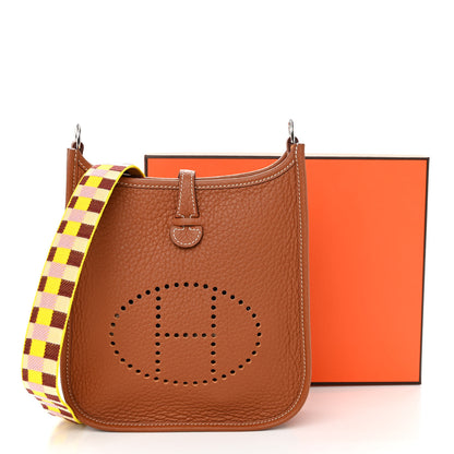 Hermes Taurillon Clemence Maxi Quadrille Evelyne TPM Gold Citron Rouge H Mauve Sylvestre 11 of 11