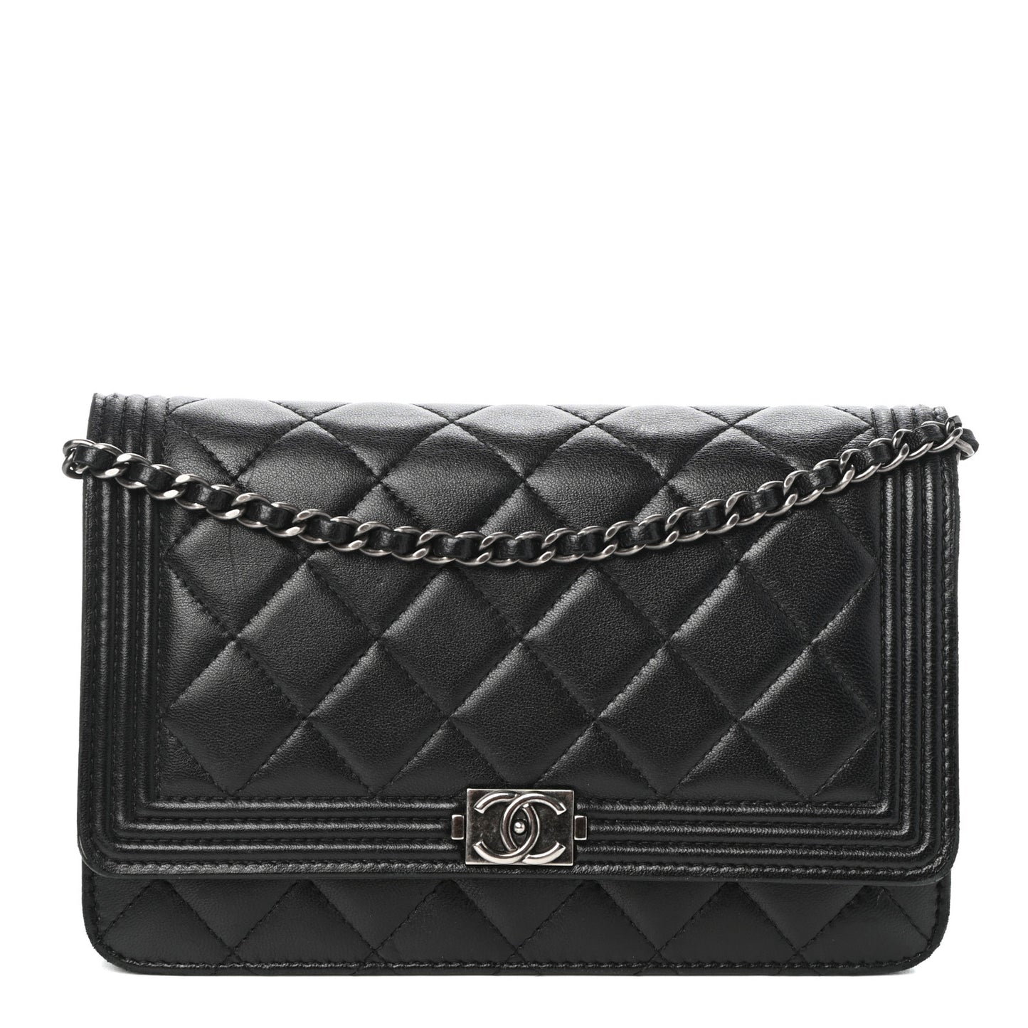 Lambskin Quilted Boy Wallet On Chain WOC Black