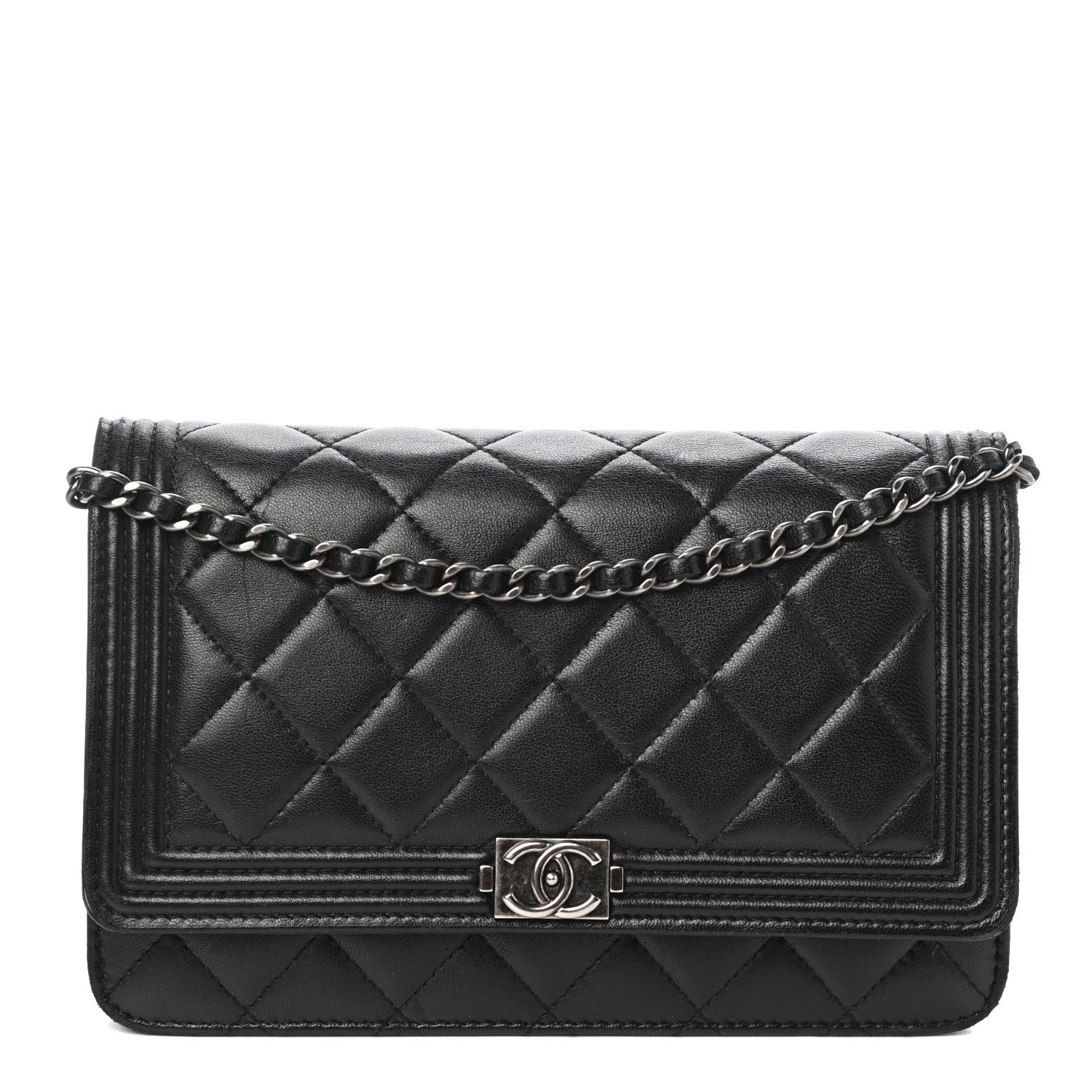Chanel Lambskin Quilted Boy Wallet On Chain WOC Black 1 of 11