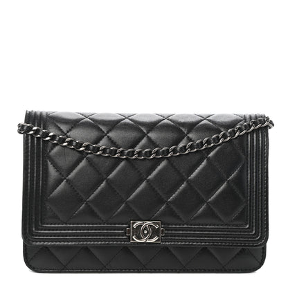 Chanel Lambskin Quilted Boy Wallet On Chain WOC Black 1 of 11