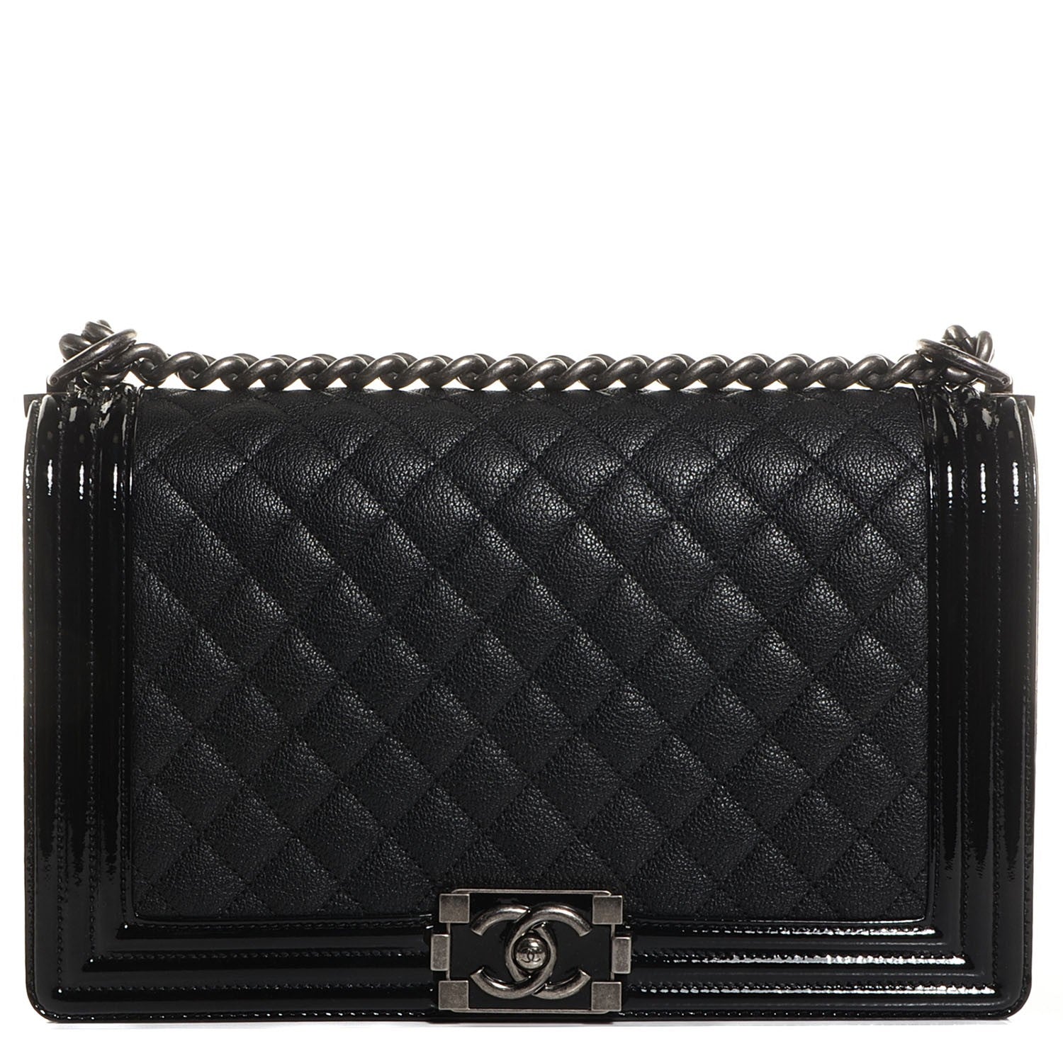 Chanel Patent Goatskin Quilted New Medium Boy Flap Black 1 of 8