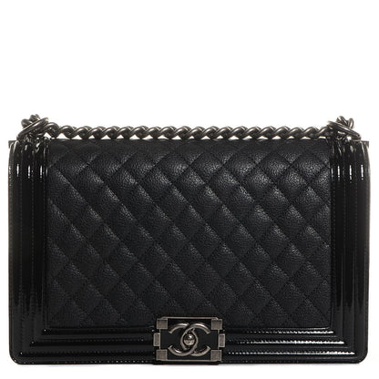Chanel Patent Goatskin Quilted New Medium Boy Flap Black 1 of 8