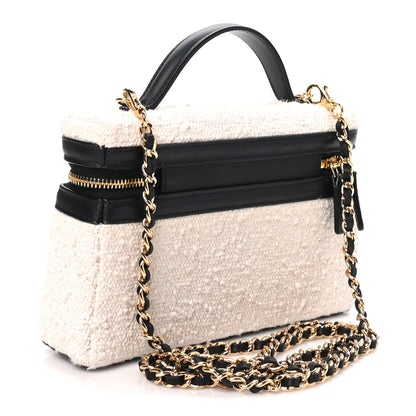 Chanel Boucle Calfskin Top Handle Slim Vanity Case With Chain Ecru Black 3 of 10