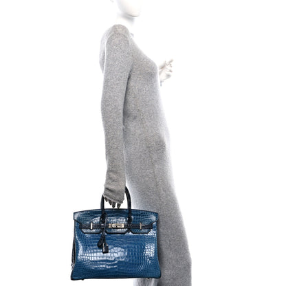 Hermes Shiny Porosus Crocodile Horseshoe Birkin 35 Bleu Roi Bleu Abysse 2 of 10