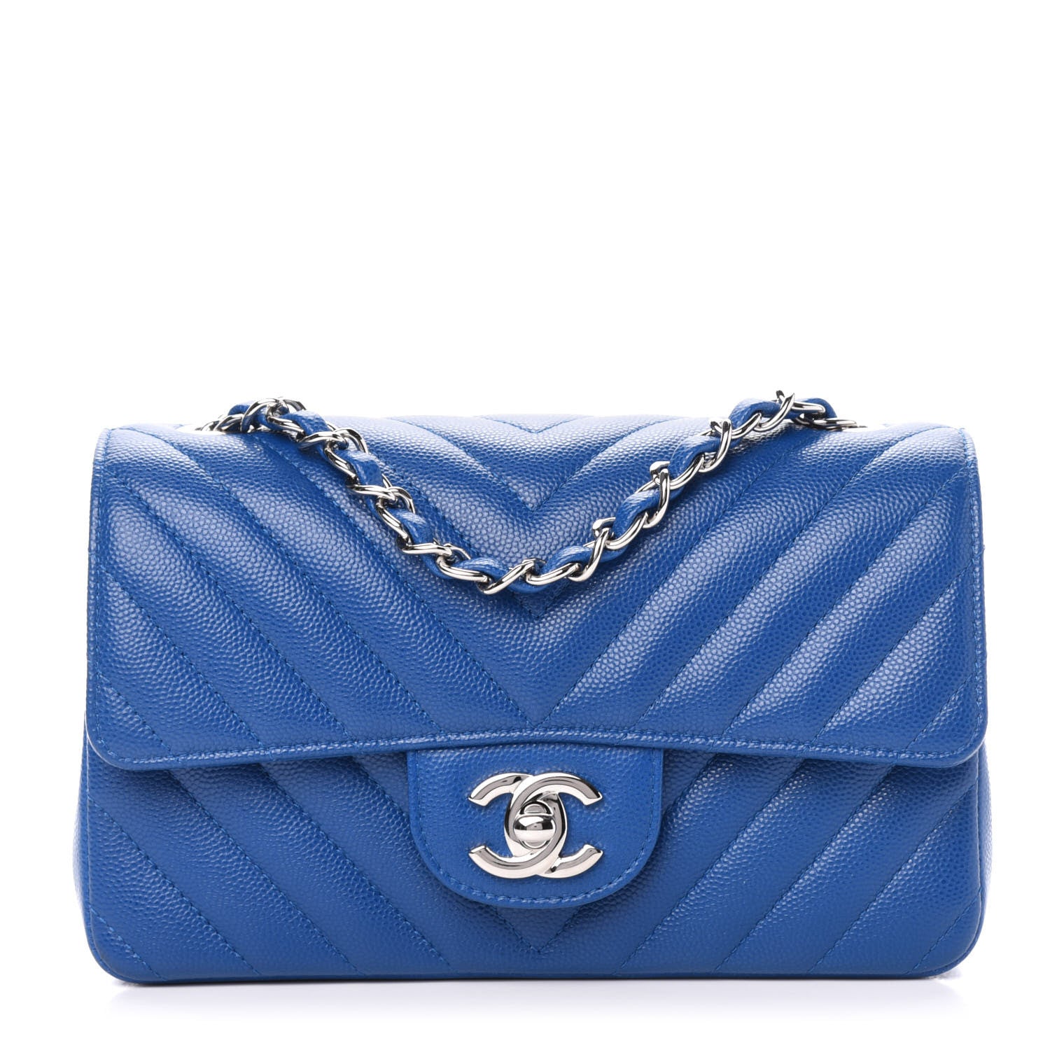 Chanel Caviar Chevron Quilted Mini Rectangular Flap Blue 1 of 11