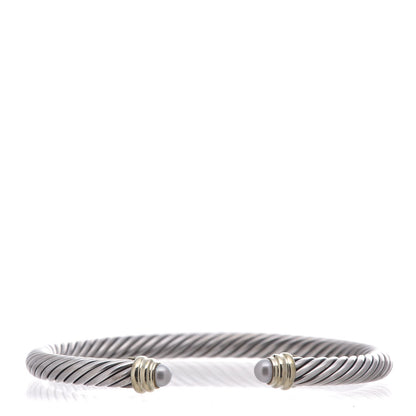 David Yurman Sterling Silver 14K Yellow Gold Pearl 5mm Cable Classics Petite Color Bracelet 1 of 4