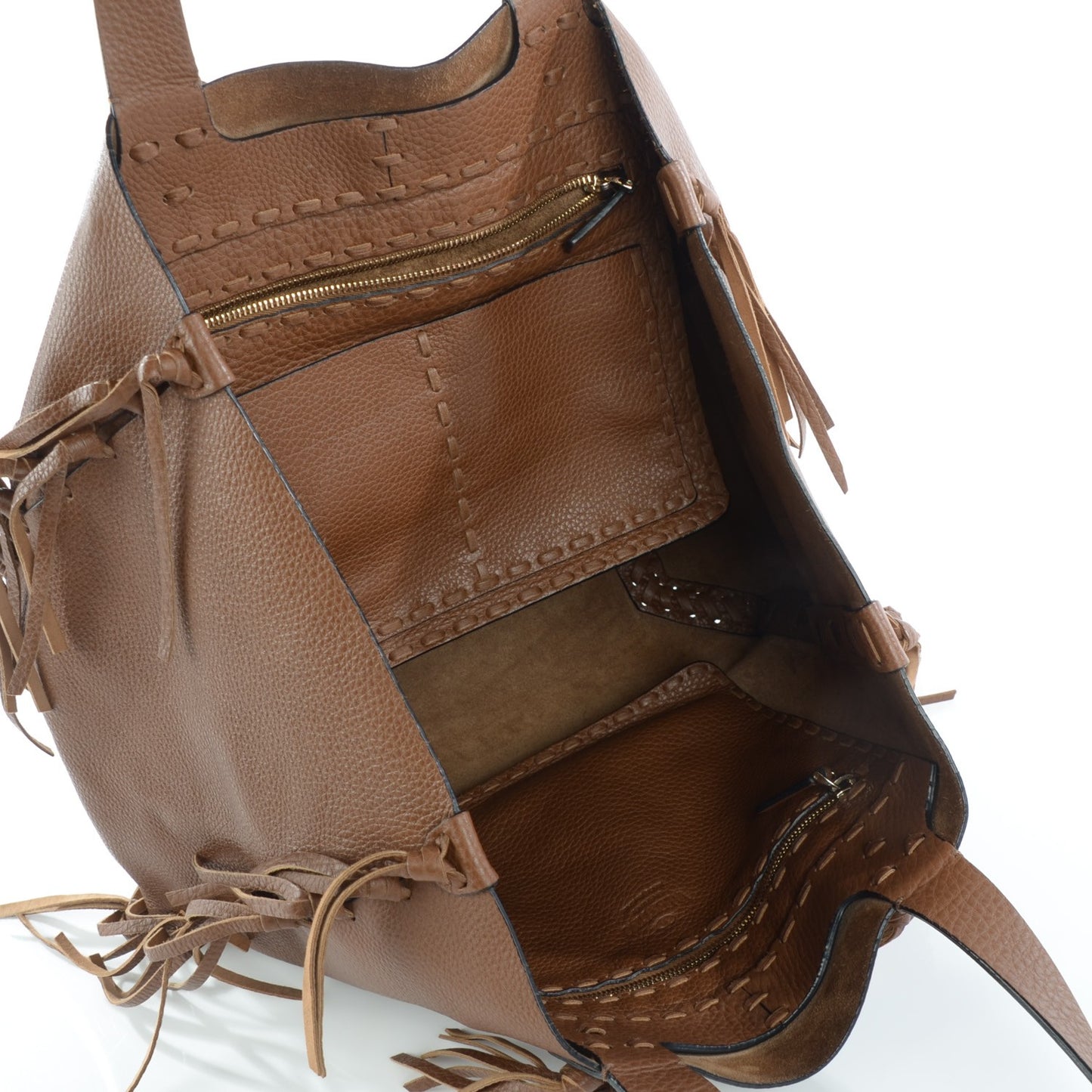 Grained Calfskin C-Rockee Fringe Tote Tan