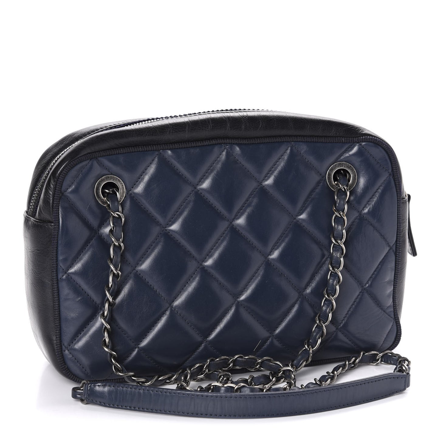 Lambskin Quilted Small Diamond CC Camera Case Blue Black
