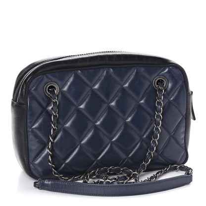 Chanel Lambskin Quilted Small Diamond CC Camera Case Blue Black 3 of 11