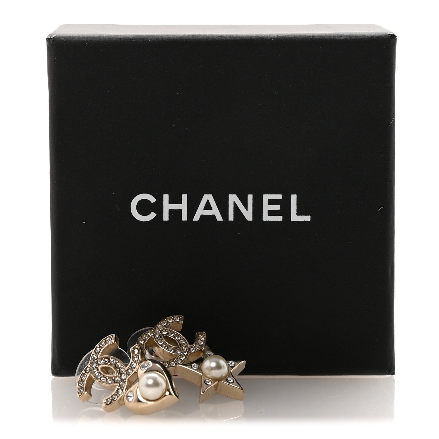 Chanel Crystal Pearl Charming Winter CC Star Heart Earrings Gold 5 of 5