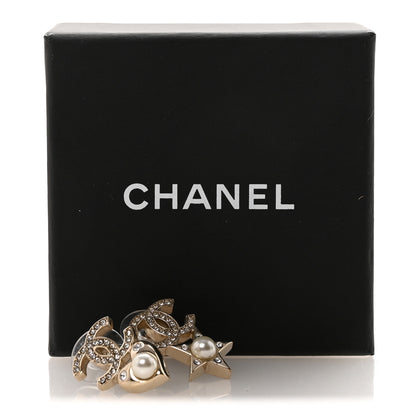 Chanel Crystal Pearl Charming Winter CC Star Heart Earrings Gold 5 of 5