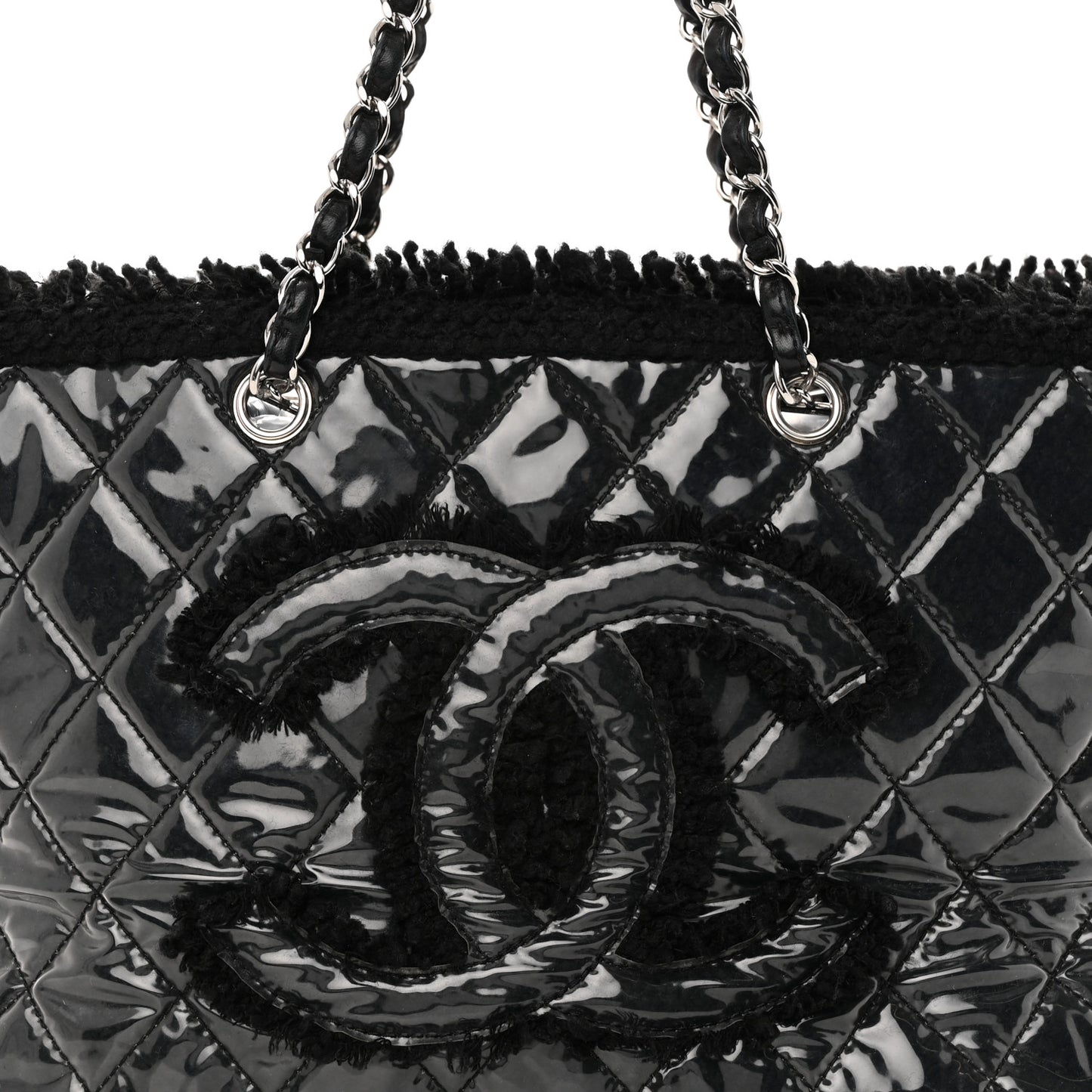 Vinyl Quilted Funny Tweed Tote Black